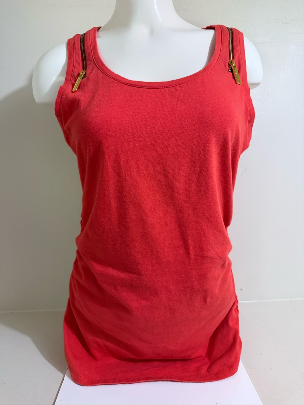Michael Kors Red Tank Top with Gold Zipper Details
